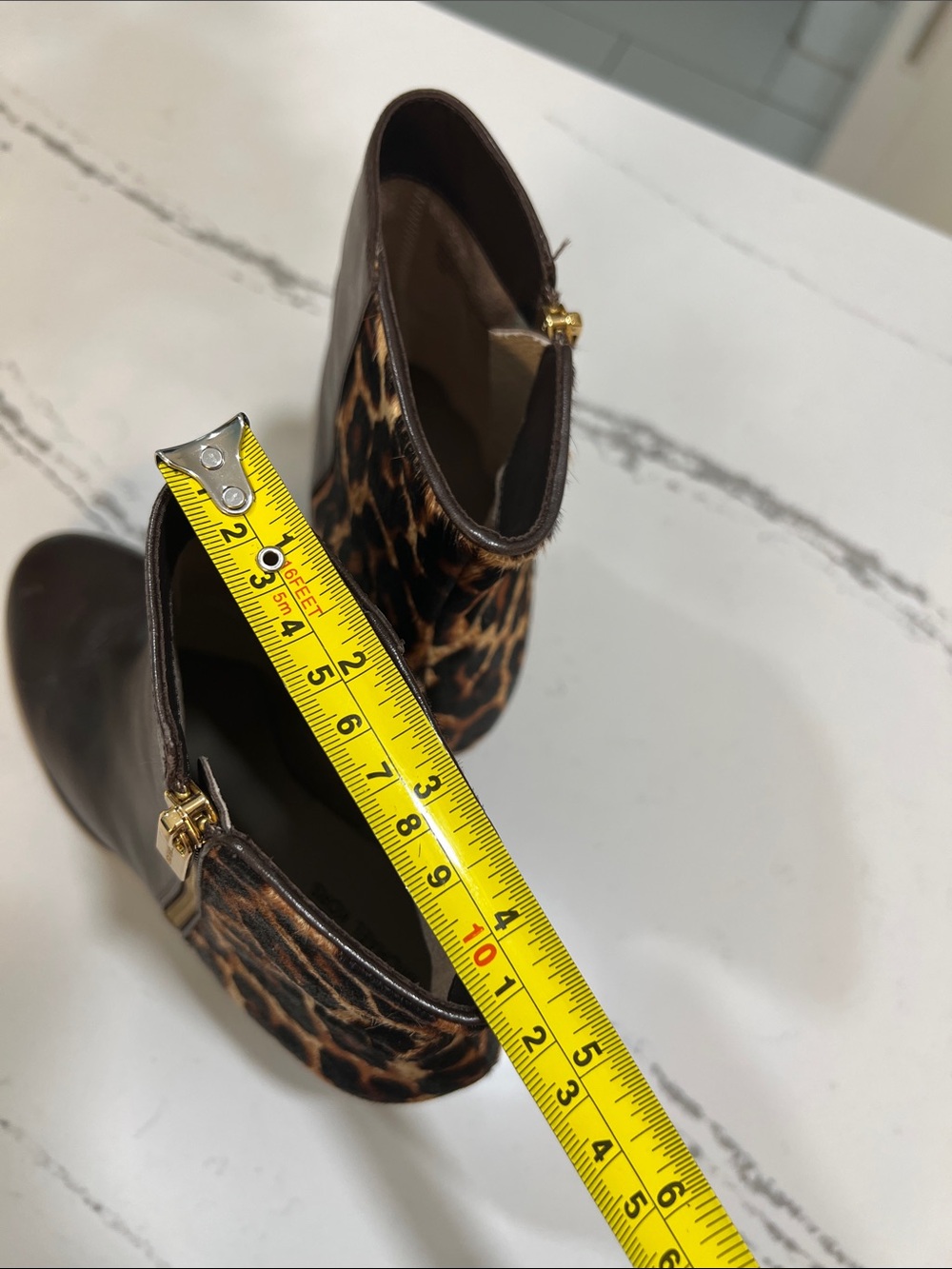 Michael Kors Brown Leather Ankle Boots with Leopard-Print Heel Panel size W 7.5 - Picture 15 of 15